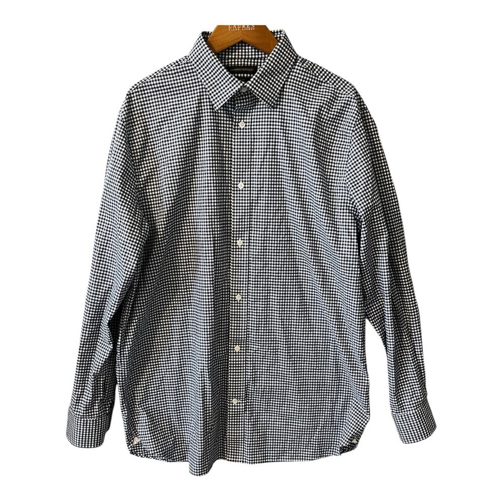 Banana‎ Republic Slim Fit Navy Gingham Plaid Oxford Shirt XL Tall